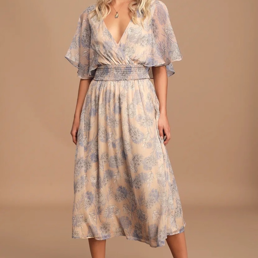 Beige floral print dress